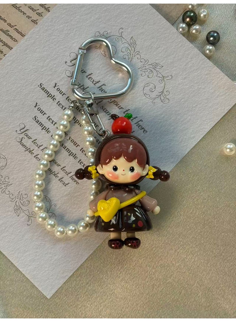 Handcrafted Ceramic Doll Keychain | Pearl Chain Bag Charm - Image 1